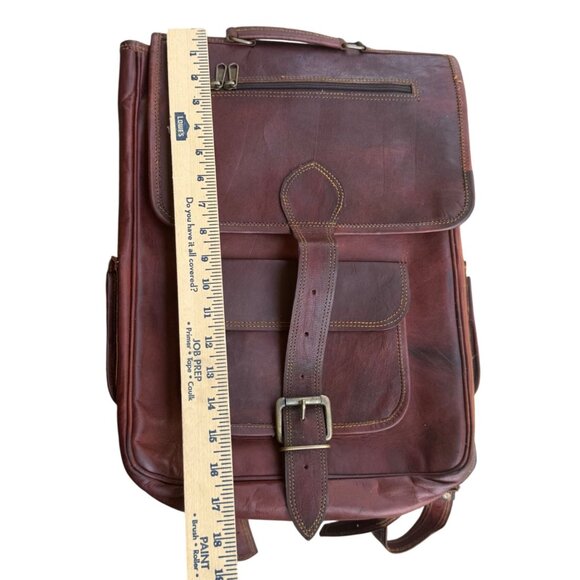 KENAR Leather Backpack Laptop Travel Book Bag Brown Vintage Style - Picture 5 of 9